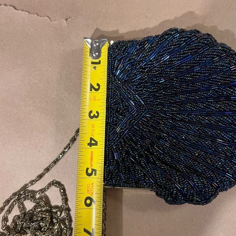 Vintage La Regale navy blue beaded evening bag converts to dressy clutch purse